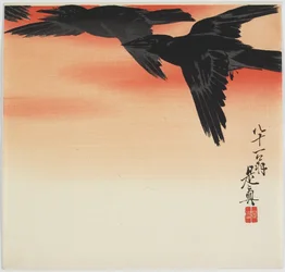 Krähen fliegen bei Sonnenuntergang, ca. 1888